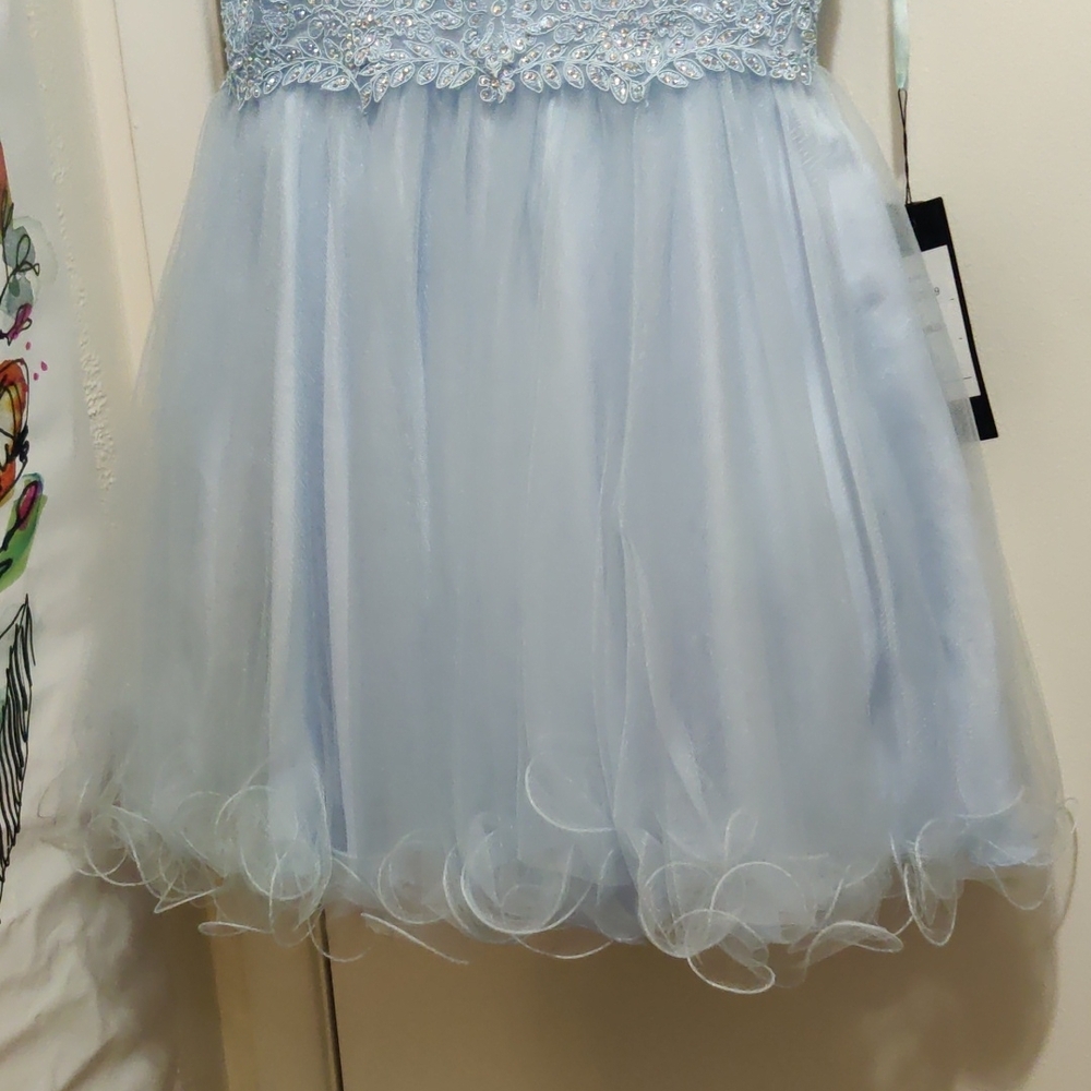 Elegant Ice Blue Lace And Rhinestone Formal Dress - Picture 8 of 10